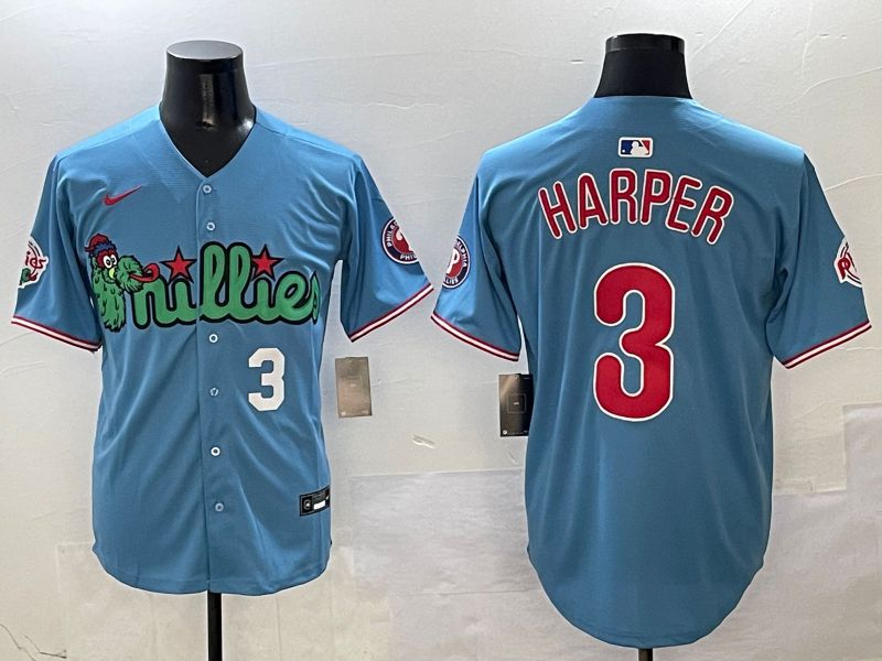 Men Philadelphia Phillies #3 Harper Light Blue three generations Joint Name 2025 Nike MLB Jersey style 4->philadelphia phillies->MLB Jersey